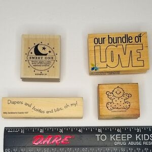 Baby Shower/Announcement Wooden Rubber Stamps Four Piece Lot- Quotes/Sayings